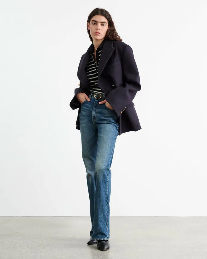 LEANNA CASHMERE POLO Dark Navyivory Stripe Women Nili Lotan Knits and Sweaters