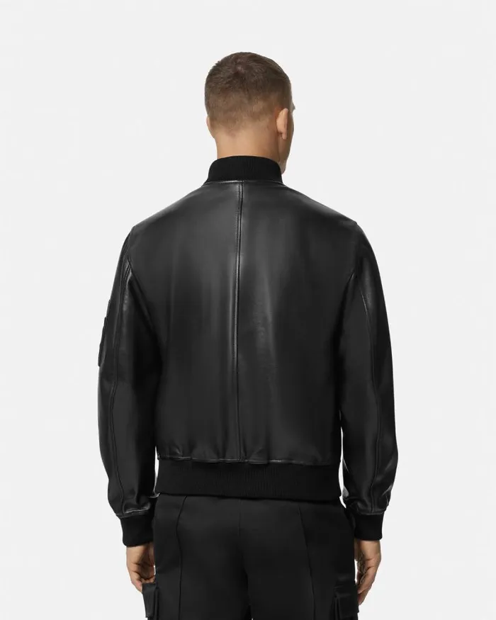 Leather Bomber Jacket Black Men Versace Jackets and Coats