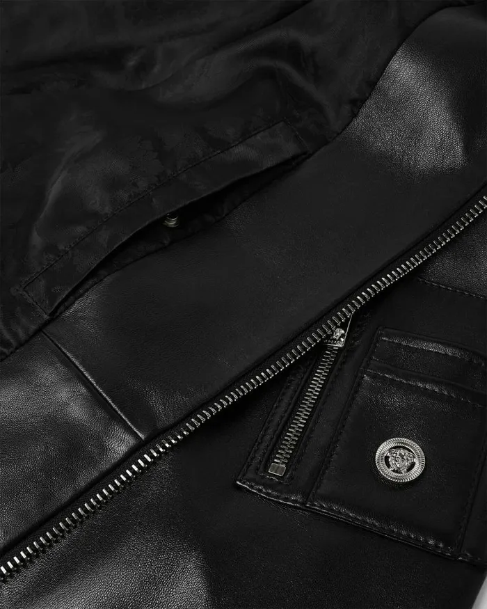 Leather Bomber Jacket Black Men Versace Jackets and Coats