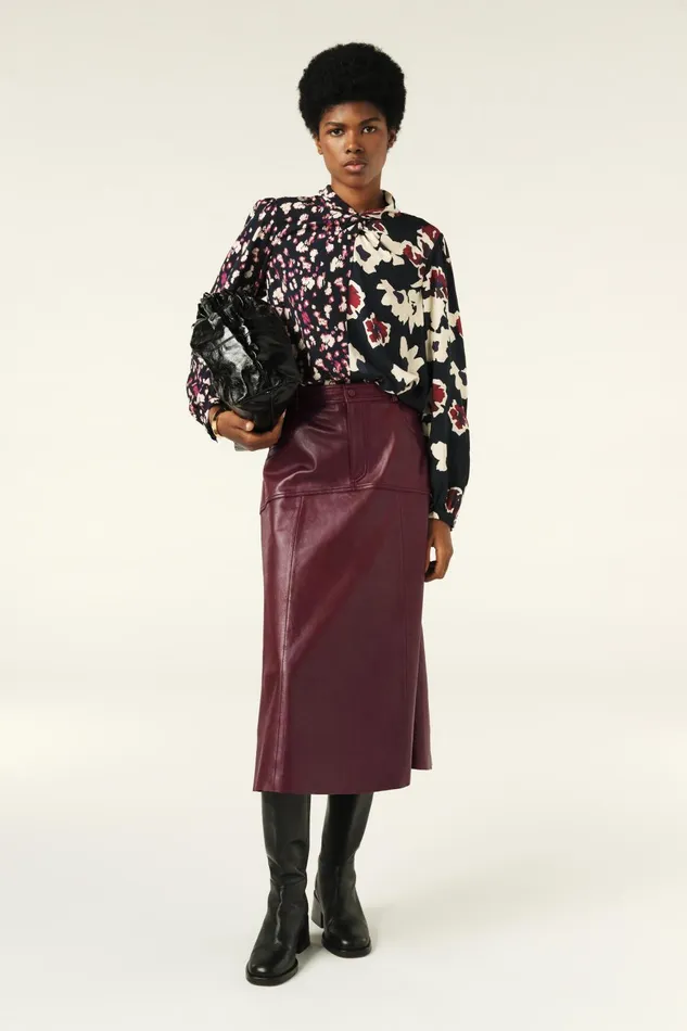 Leather Midi Skirt Assia Red Women Baandsh Skirts and Shorts
