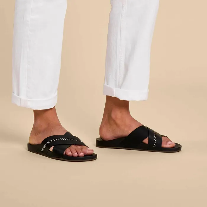 Leather Women Olukai Kipea Olu Slide Sandals 8211 Black