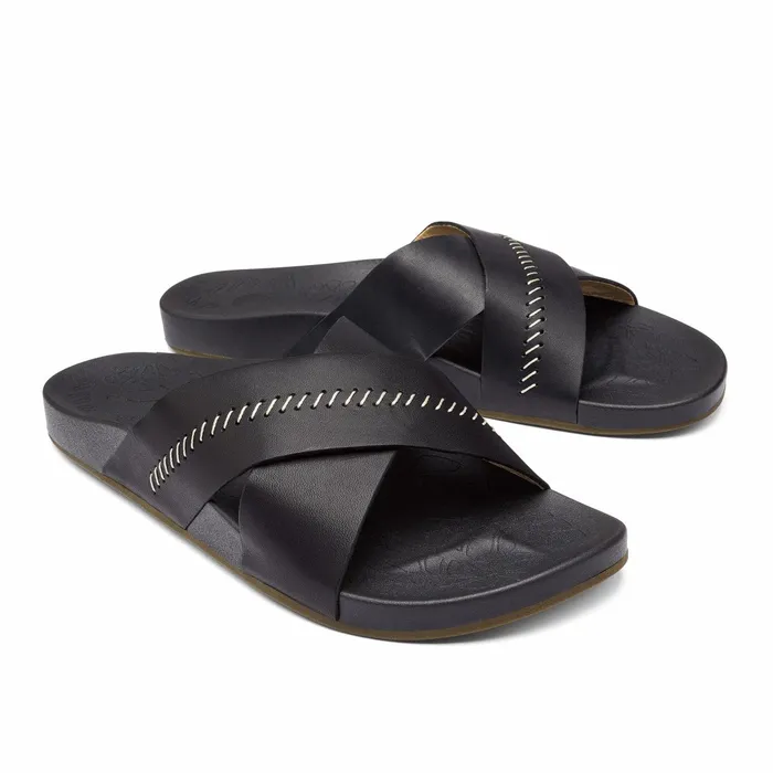 Leather Women Olukai Kipea Olu Slide Sandals 8211 Black