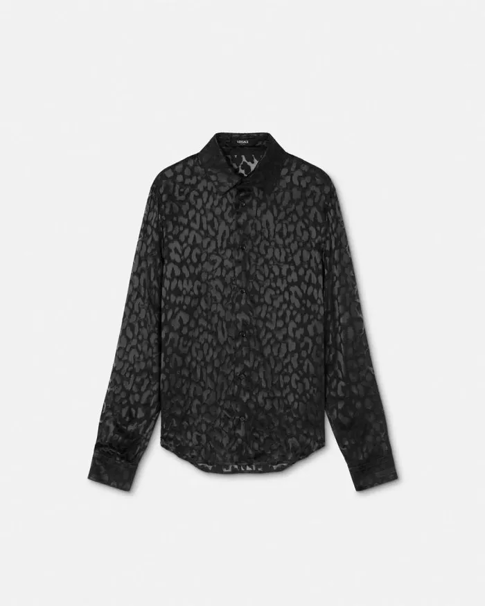 Leopard Devor SilkBlend Shirt Black Men Versace Shirts