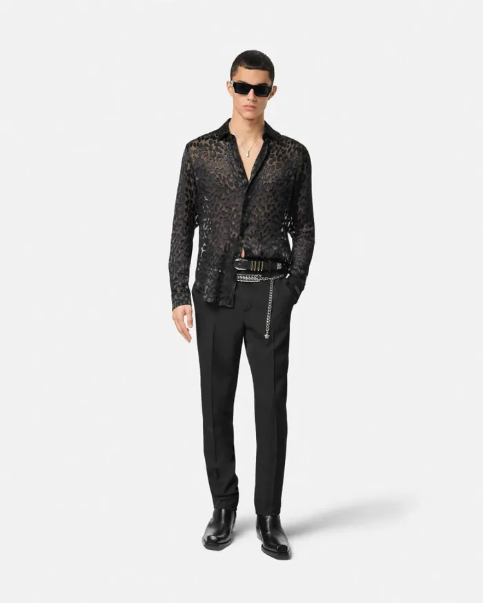 Leopard Devor SilkBlend Shirt Black Men Versace Shirts