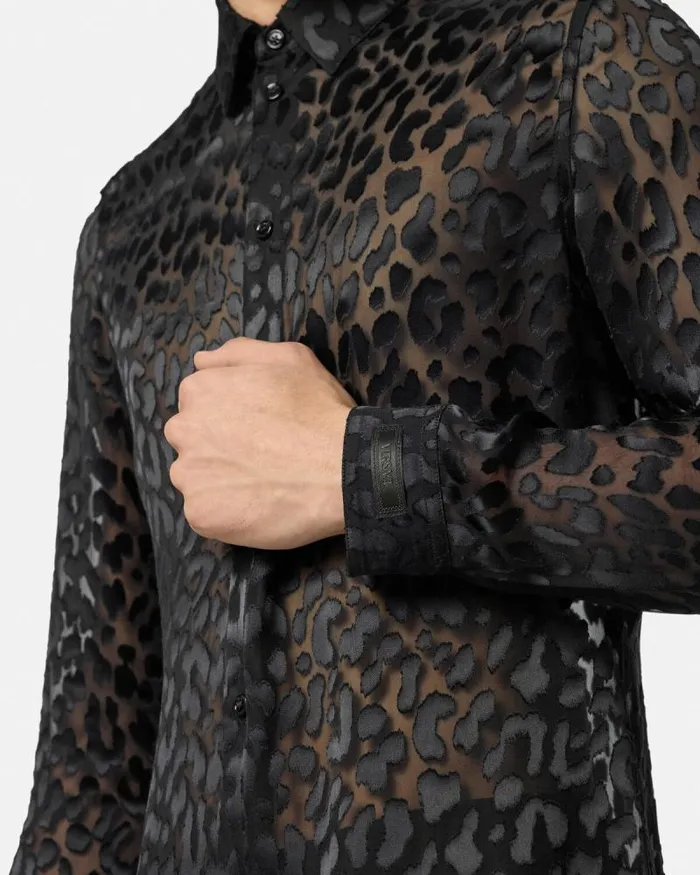 Leopard Devor SilkBlend Shirt Black Men Versace Shirts