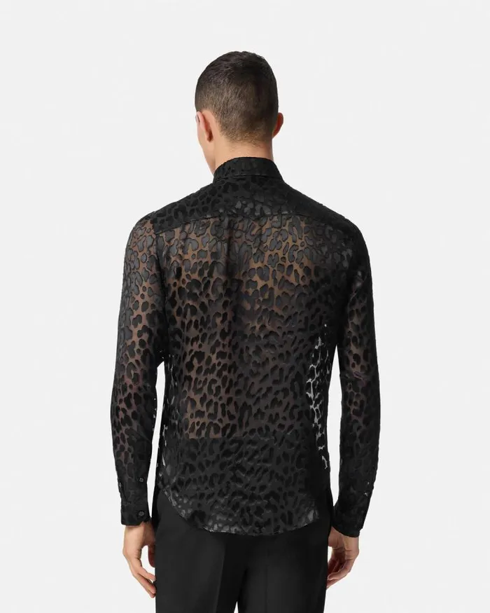 Leopard Devor SilkBlend Shirt Black Men Versace Shirts