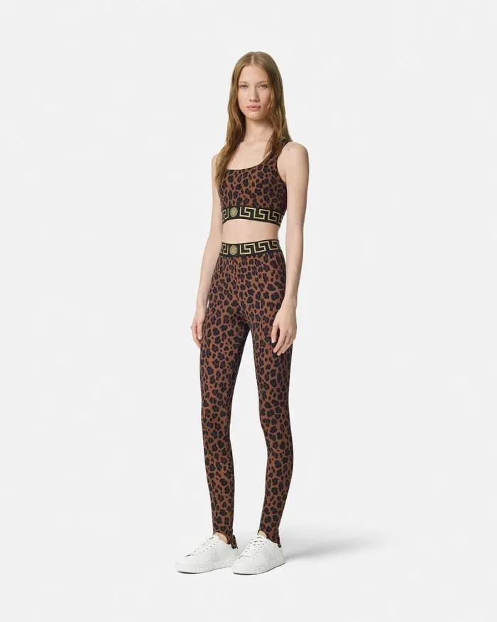 Leopard Gym Stirrup Leggings Animalier Women Versace Activewear