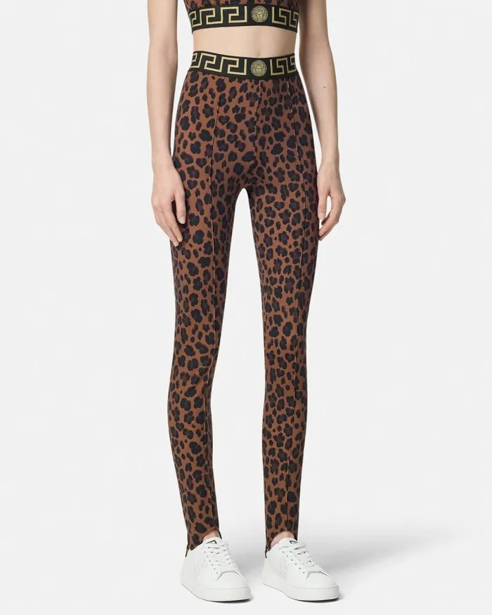Leopard Gym Stirrup Leggings Animalier Women Versace Activewear