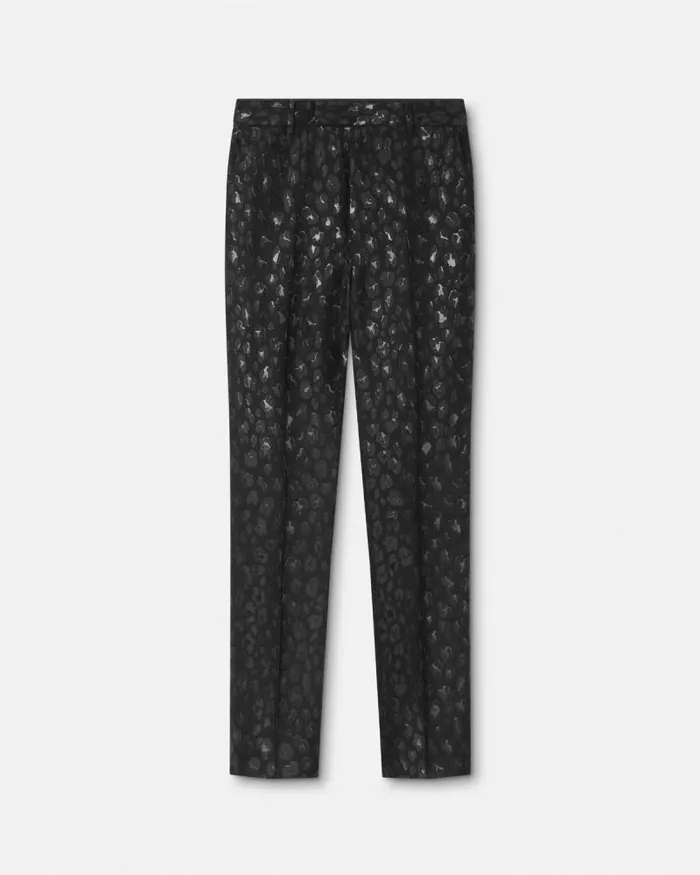 Leopard Jacquard Formal Trousers Black Men Versace Blazers and Suits