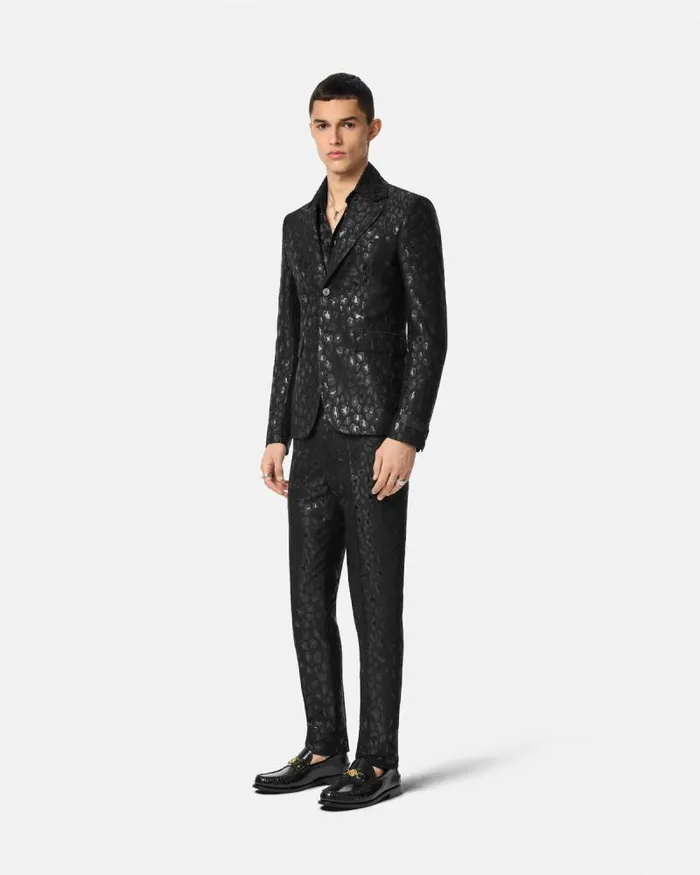 Leopard Jacquard Formal Trousers Black Men Versace Blazers and Suits