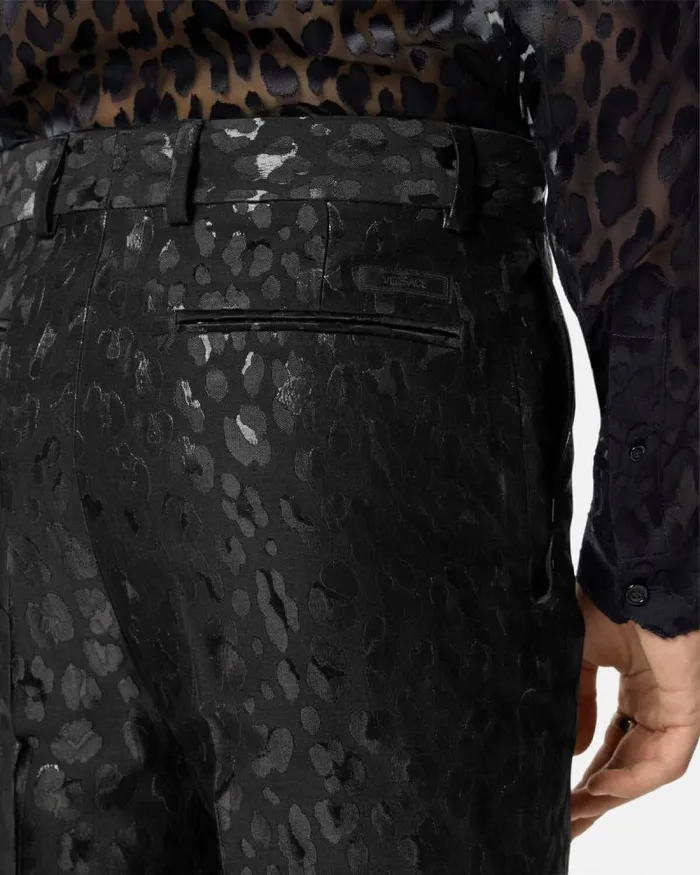 Leopard Jacquard Formal Trousers Black Men Versace Blazers and Suits