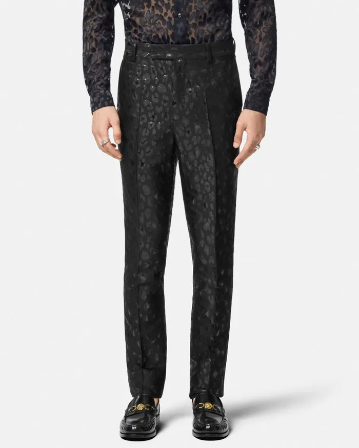 Leopard Jacquard Formal Trousers Black Men Versace Blazers and Suits