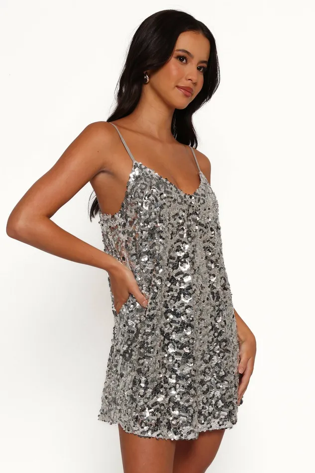 Lexa Mini Dress Silver Women Fall Dresses Petal and Pup