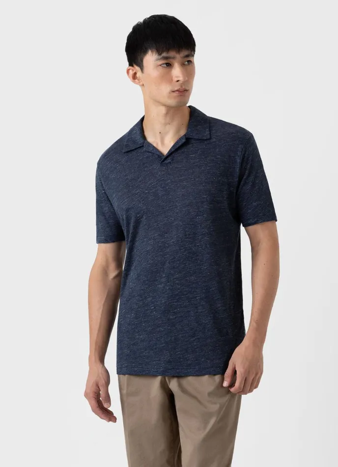 Linen Polo Shirt Navy Melange Men SUNSPEL Polo Shirts