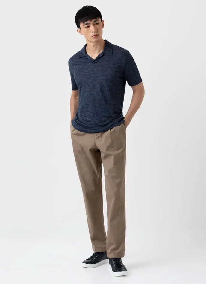 Linen Polo Shirt Navy Melange Men SUNSPEL Polo Shirts