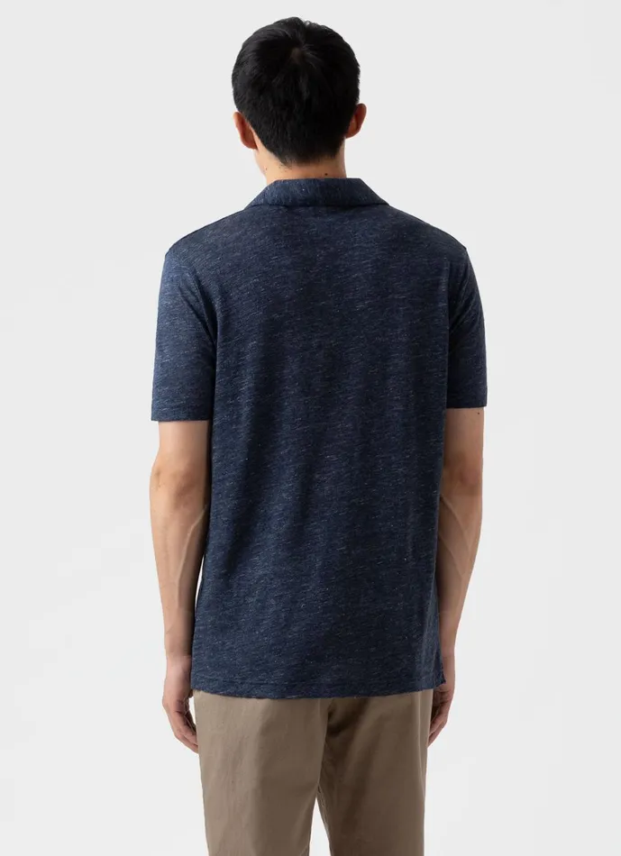 Linen Polo Shirt Navy Melange Men SUNSPEL Polo Shirts