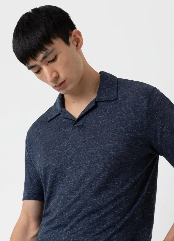 Linen Polo Shirt Navy Melange Men SUNSPEL Polo Shirts