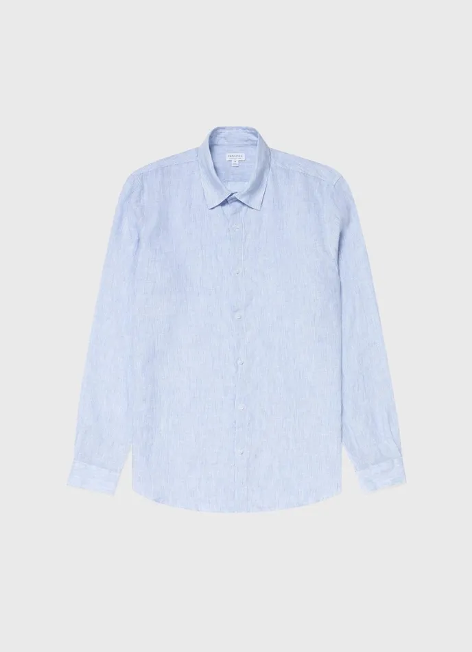 Linen Shirt Cool Blue Micro Stripe Men SUNSPEL Shirts