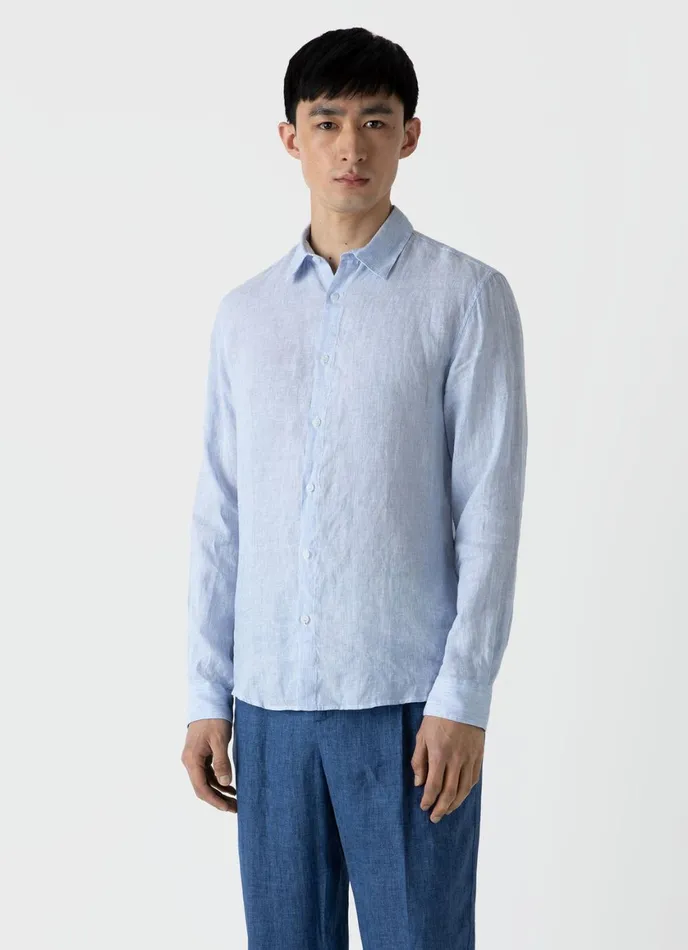Linen Shirt Cool Blue Micro Stripe Men SUNSPEL Shirts