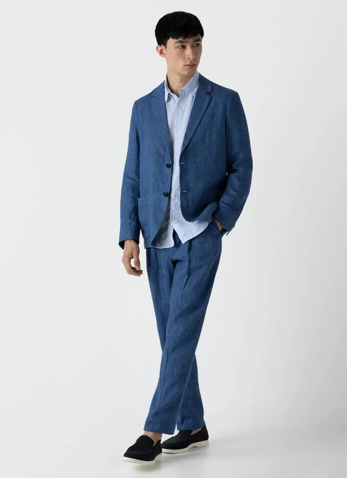 Linen Shirt Cool Blue Micro Stripe Men SUNSPEL Shirts