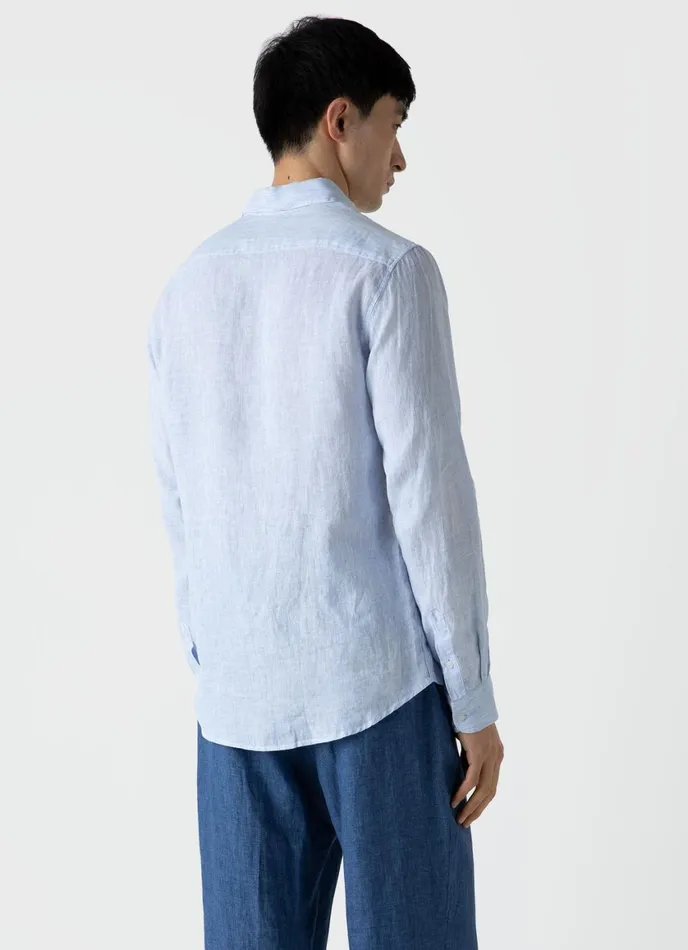 Linen Shirt Cool Blue Micro Stripe Men SUNSPEL Shirts