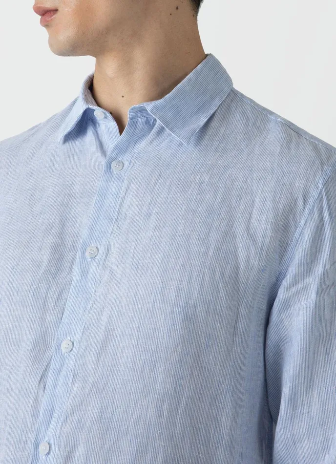 Linen Shirt Cool Blue Micro Stripe Men SUNSPEL Shirts