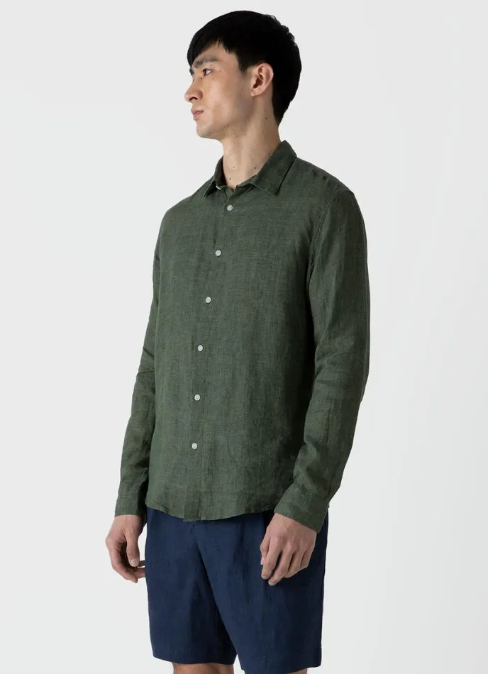 Linen Shirt Hunter Green Men SUNSPEL Shirts