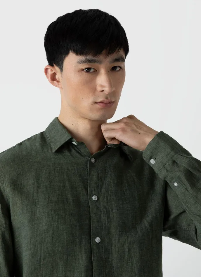 Linen Shirt Hunter Green Men SUNSPEL Shirts