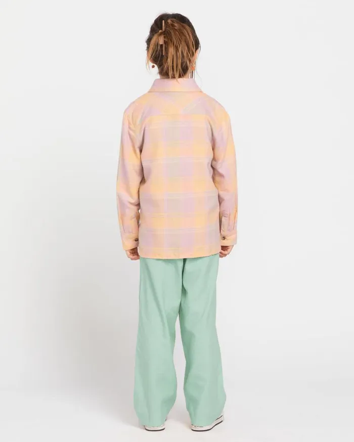 Little Girls Rad Plaid Long Sleeve Shirt 8211 Sand Kids Volcom TShirts and Tanks