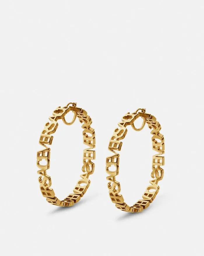 Logo Hoop Earrings Light Gold Women Versace Earrings