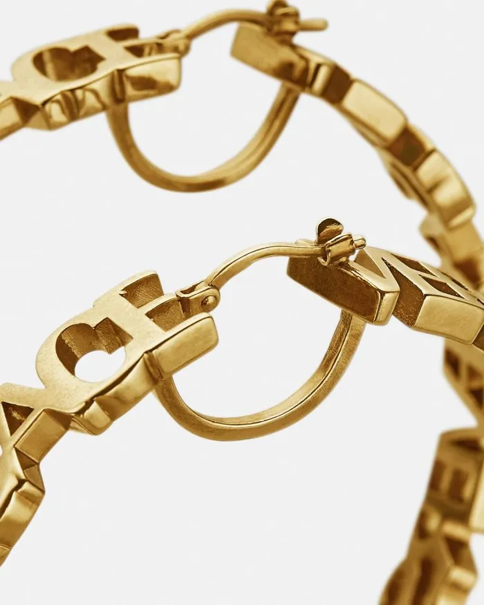 Logo Hoop Earrings Light Gold Women Versace Earrings