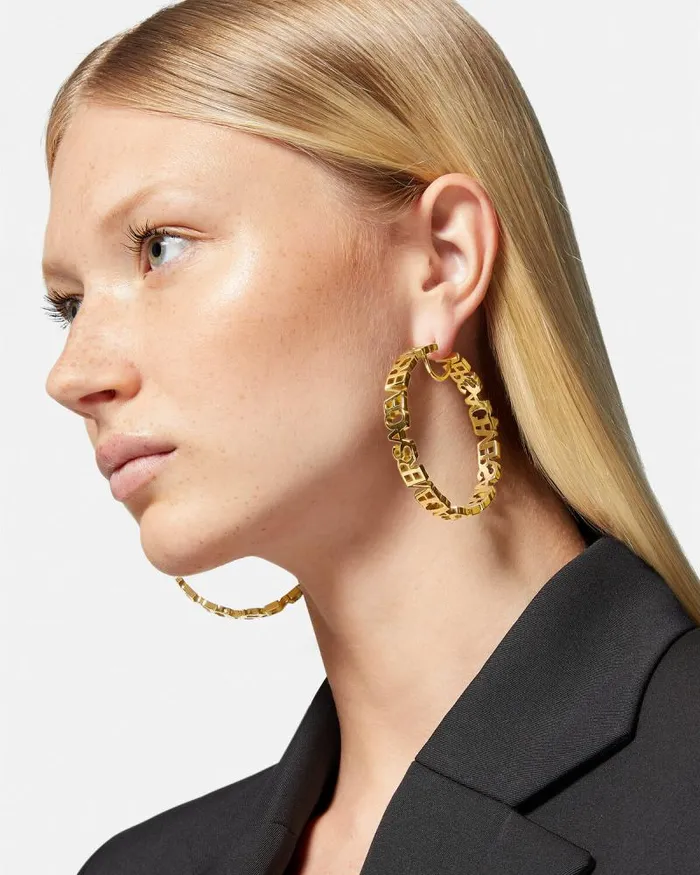Logo Hoop Earrings Light Gold Women Versace Earrings
