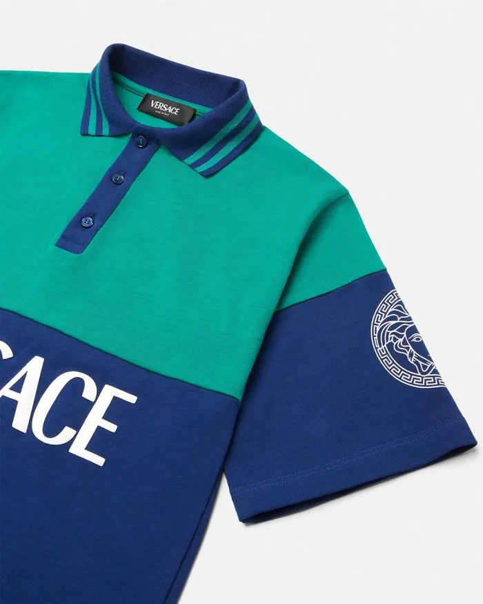 Logo Kids Polo Shirt Bluegreen Children Versace Clothing