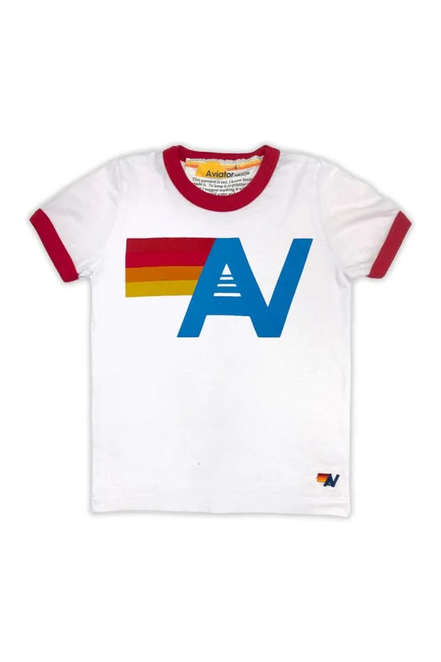 Logo Ringer Tee 8211 White Red Kids Aviator Nation Tees