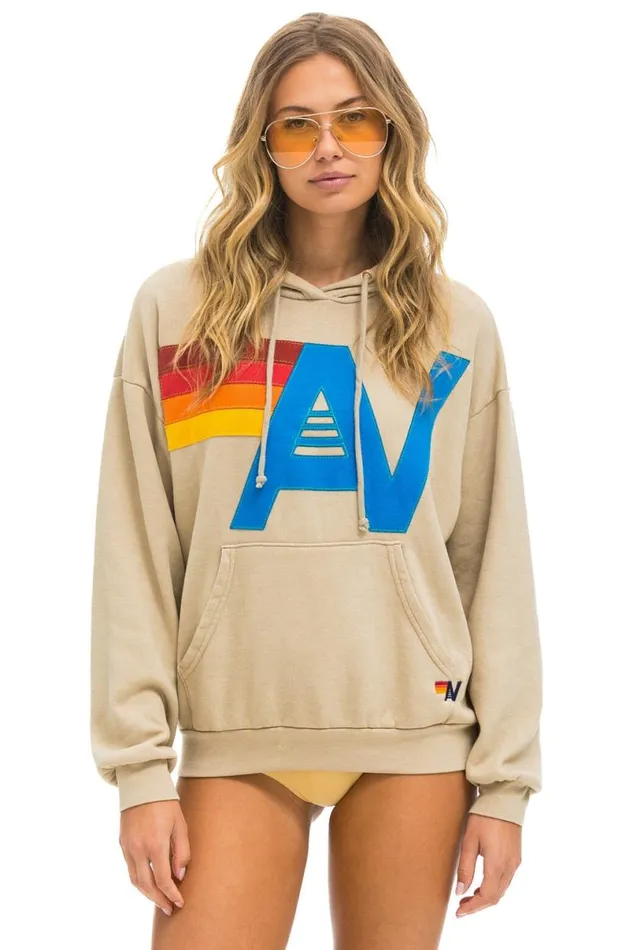 Logo Stitch Pullover Relaxed Hoodie 8211 Sand WomenMen Aviator Nation Hoodies