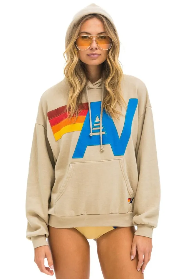 Logo Stitch Pullover Relaxed Hoodie 8211 Sand WomenMen Aviator Nation Hoodies
