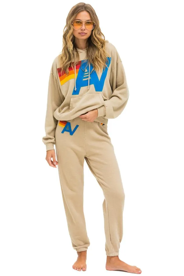 Logo Stitch Pullover Relaxed Hoodie 8211 Sand WomenMen Aviator Nation Hoodies
