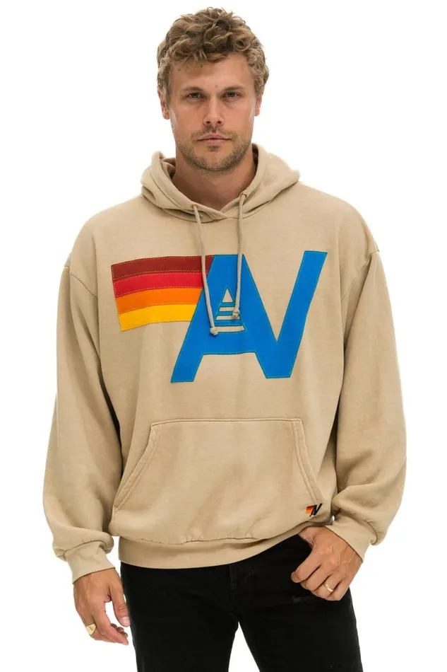 Logo Stitch Pullover Relaxed Hoodie 8211 Sand WomenMen Aviator Nation Hoodies
