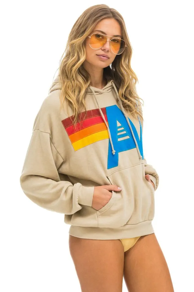 Logo Stitch Pullover Relaxed Hoodie 8211 Sand WomenMen Aviator Nation Hoodies