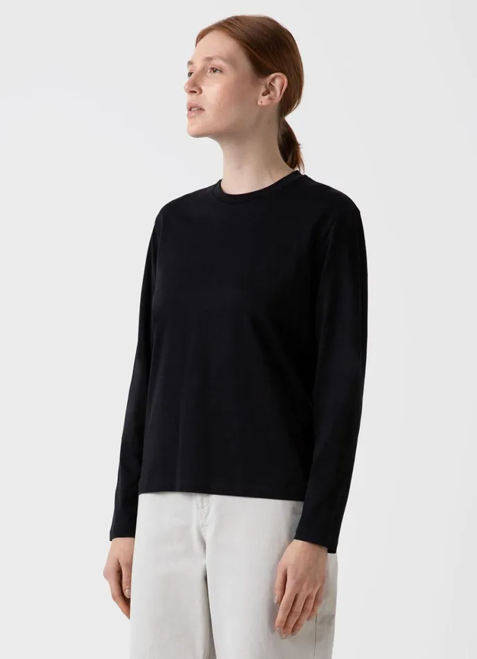 Long Sleeve Boy Fit Tshirt Black Women SUNSPEL Tshirts and Tops