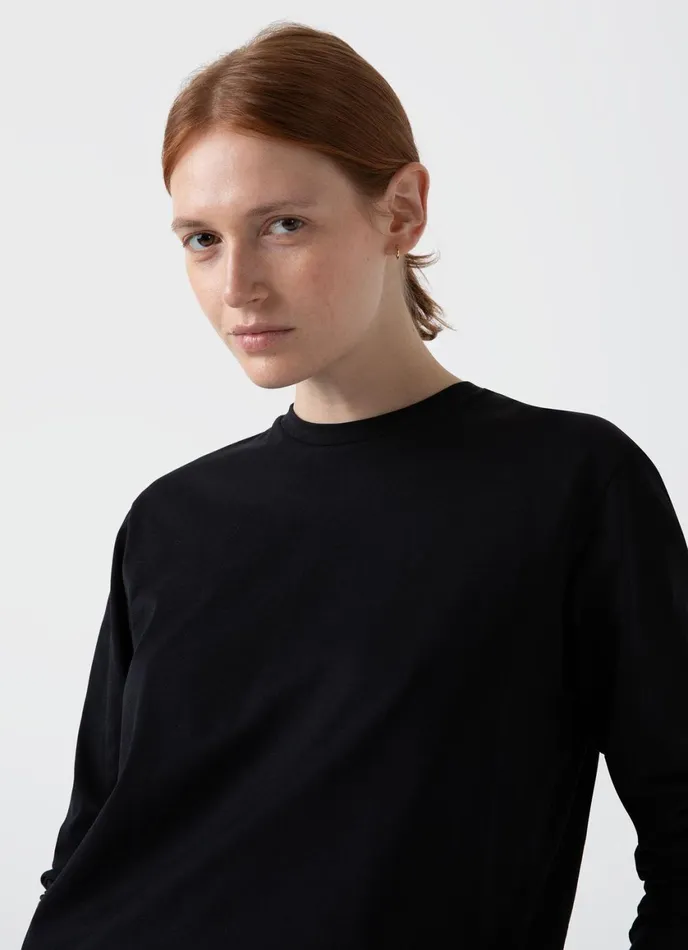 Long Sleeve Boy Fit Tshirt Black Women SUNSPEL Tshirts and Tops
