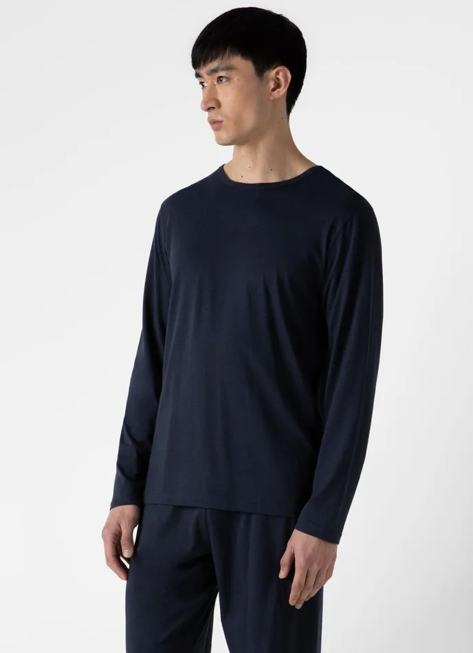 Long Sleeve Cotton Modal Lounge Tshirt Navy Men SUNSPEL Loungewear and Sleepwear