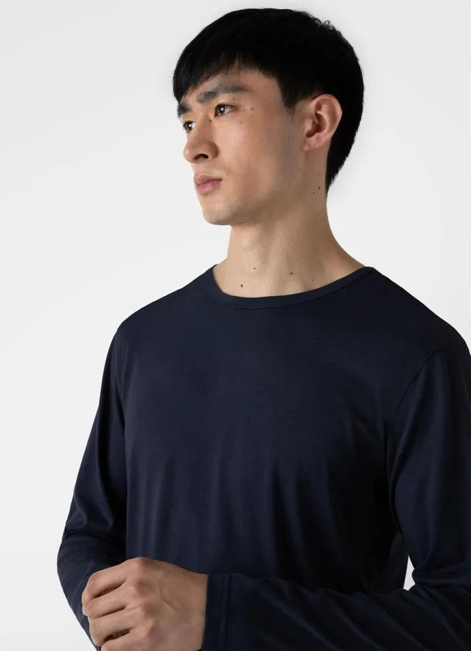 Long Sleeve Cotton Modal Lounge Tshirt Navy Men SUNSPEL Loungewear and Sleepwear