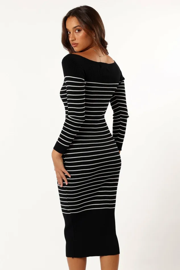 Long Sleeve Dresses Baxtor Off The Shoulder Midi Dress WhiteBlack 8211 Petal and Pup Women
