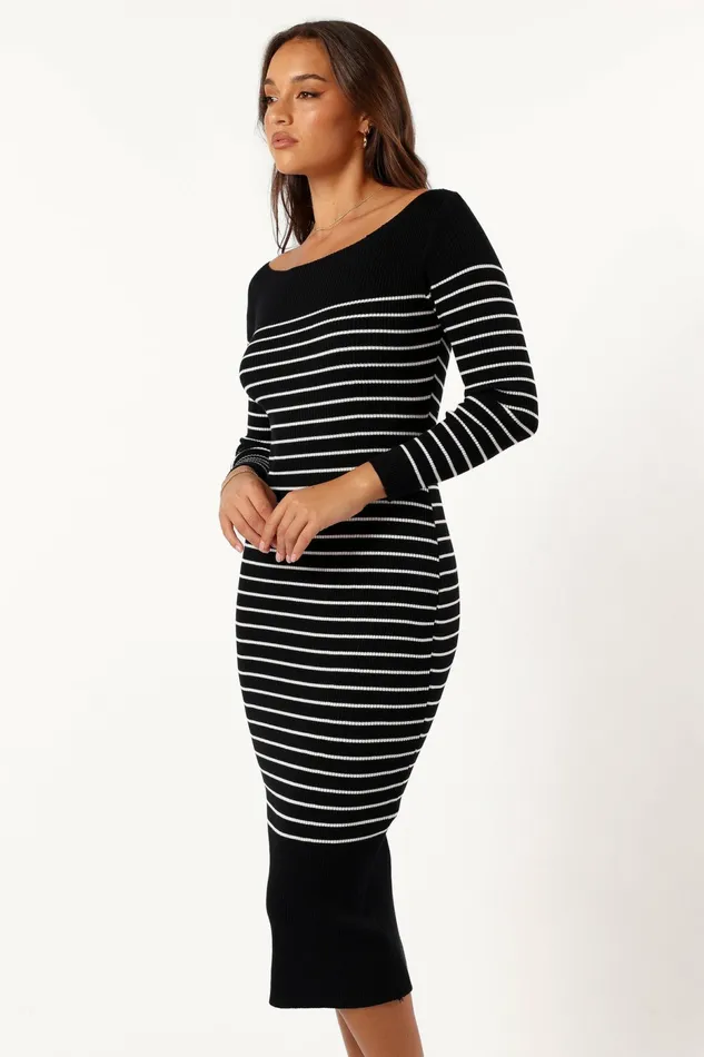 Long Sleeve Dresses Baxtor Off The Shoulder Midi Dress WhiteBlack 8211 Petal and Pup Women