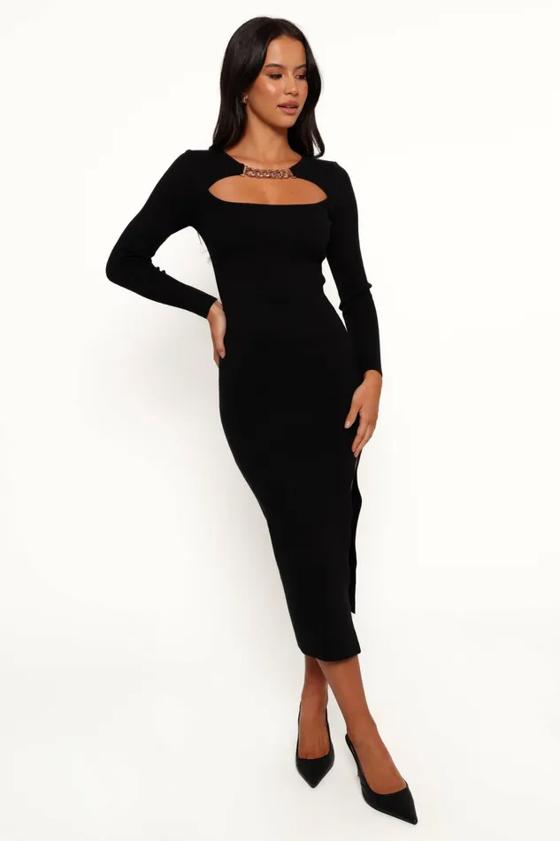 Long Sleeve Dresses Petal and Pup Women Elissa Long Sleeve Midi Dress Black
