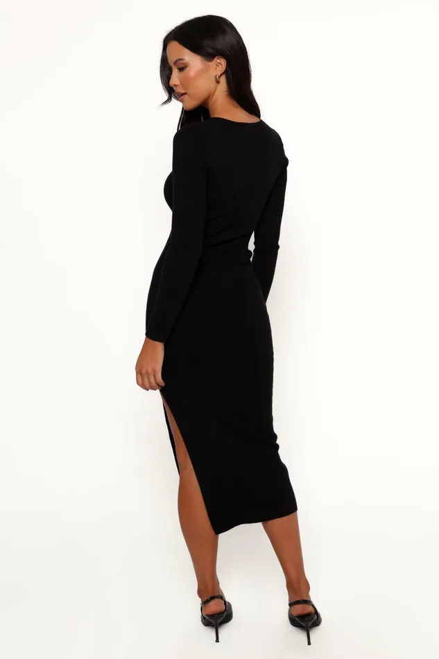 Long Sleeve Dresses Petal and Pup Women Elissa Long Sleeve Midi Dress Black