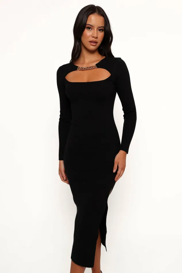 Long Sleeve Dresses Petal and Pup Women Elissa Long Sleeve Midi Dress Black