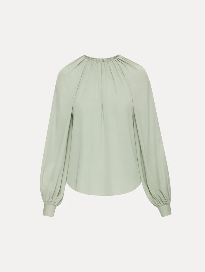 Long Sleeve Georgette Blouse Eucalyptus Women Oscar De La Renta Blouses and Knits