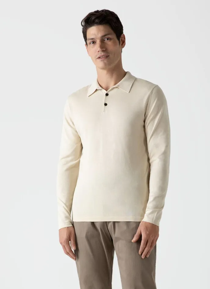 Long Sleeve Sea Island Cotton Polo Shirt Undyed Men SUNSPEL Knitwear